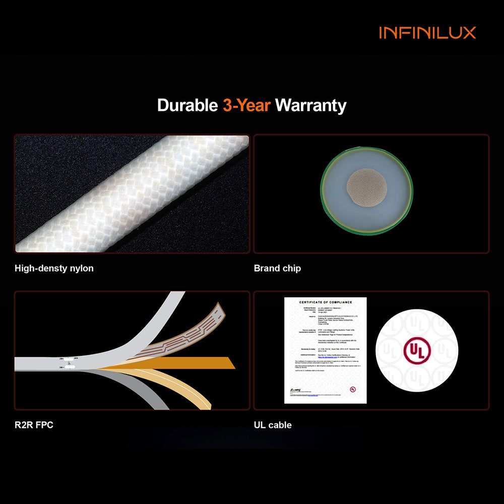 INFINILUX Fabric COB LED Strip Lights,Super Bright 5V USB COB Tape Light 3.28ft/1m 3000K Warm White,CRI90+ Flexible TV Backlights,for Mirrors,Under Cabinet,Home DIY Projects
