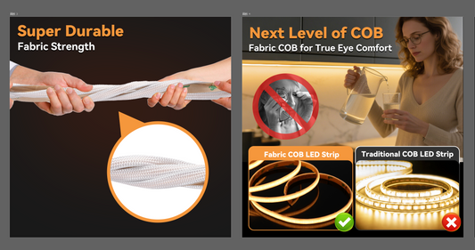 INFINILUX Fabric COB LED Strip Lights 5V 19.68in White 6000K — Mesh Weave Rope Lights