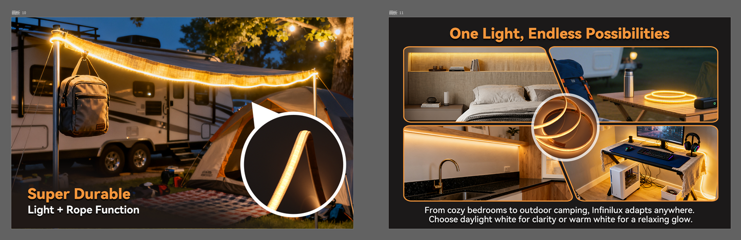 INFINILUX Fabric COB LED Strip Lights 5V 19.68in Warm White 3000K — Mesh Weave Rope Lights